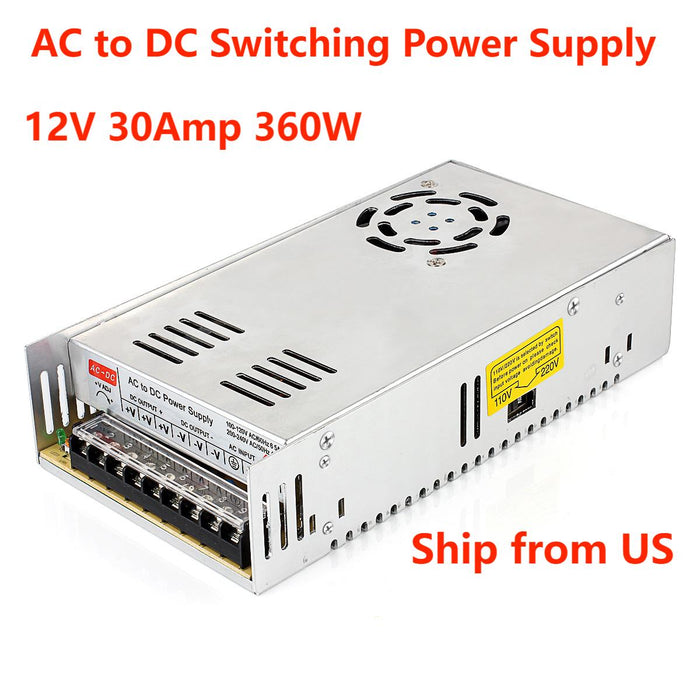 AC 110V/220V to DC 12V 30A 360W Switching Mode Power Supply Regulated Power Supply Transformer Adapter LED Driver for LED Strip, CCTV Camera System, Radio