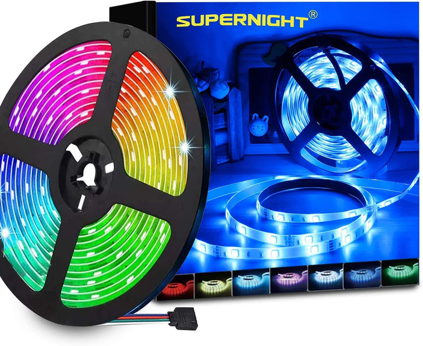 SUPERNIGHT LED Strip Lights Non Waterproof, 32.8ft 10M 5050 RGB LED Tape Lights Color Changing 300 LEDs Light Strips Kit with 44 Keys IR Remote Controller and 24V Power Supply for Indoor Room Party Bar Hotel TV Car Use