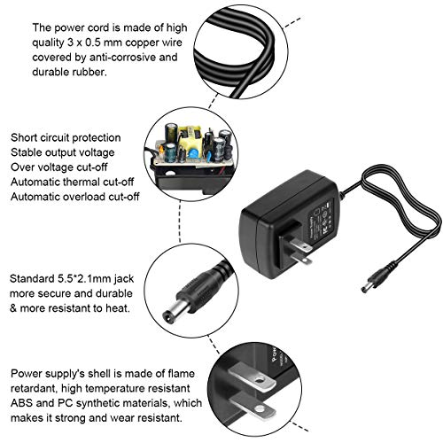 SUEPRNIGHT UL Listed 12 Volt Power Supply, AC AC 100-240V to 12V 3A 36W DC Switch Transformer Converter Adapter for PC Monitor LED Strip Light