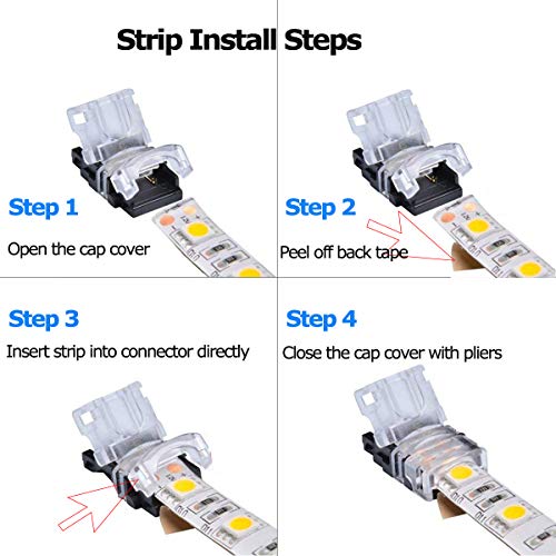 SUPERNIGHT 10 Pack 2 Pin LED Connector for Non-Waterproof 8mm 3528 2835 Single Color LED Strip Lights, Strip to Wire Quick Connection Without Stripping Wire