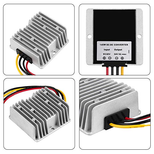 SUPERNIGHT DC Voltage Reducer Automatic Buck Boost Converter DC 9V-40V to 24V 6A Step Down Up Regulator Waterproof Module Transformer for Golf Cart Club Car