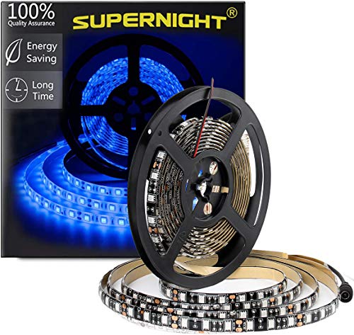 SUPERNIGHT Blue LED Strip Lights Waterproof, 16.4ft 300leds SMD 5050 Flexible Rope Lighting Tape for TV Backlighting, Room, Mother's Day, Christmas (Black PCB )