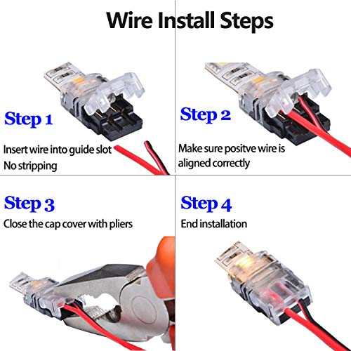 SUPERNIGHT 10 Pack 2 Pin LED Connector for Non-Waterproof 8mm 3528 2835 Single Color LED Strip Lights, Strip to Wire Quick Connection Without Stripping Wire