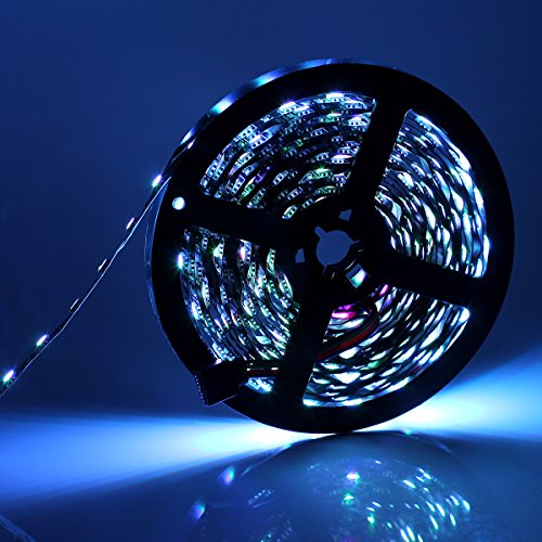 SUPERNIGHT 16.4FT 5M 5050 300LEDs IP65 Waterproof Flexible LED Strip Light Black PCB LED Lighting Strip for Home Outdoor Seasonal Decorative Lighting (Cool White Color)