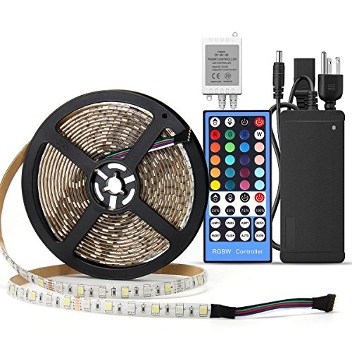 SUPERNIGHT RGBW LED Strip - 16.4FT 5050 RGB + Cool White Color Changing Flexible Rope Lights Waterproof 300 LEDs TV Back Lighting with Remote Controller and 12V Power Supply