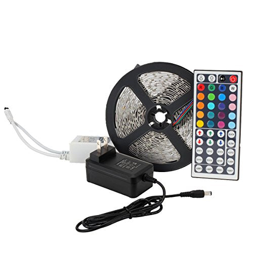 SUPERNIGHT 5M/16.4 Ft SMD 3528 RGB 300 LED Color Changing Kit with Flexible Strip Light+44 Key IR Remote Control+ Power Supply
