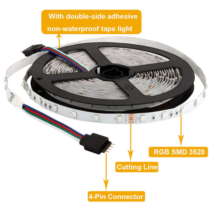 SUPERNIGHT LED Strip Lights, 16.4Ft RGB Color Changing SMD5050 300 LEDs Flexible Light Strip Waterproof Kit with 44 Key Remote Controller and 12V 5A Power Supply