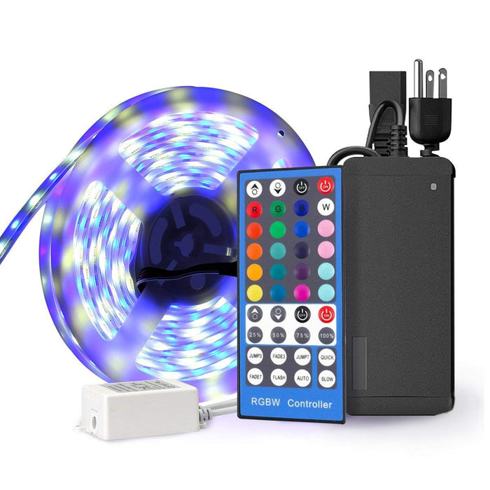 SUPERNIGHT RGBW LED Strip - RGB + Cool White Waterproof IP67 with Silicone Cover Tube Protection, 16.4ft 5050 300leds Flexible Rope TV Lighting with 40Key IR Remote Controller and 12V Power Adapter