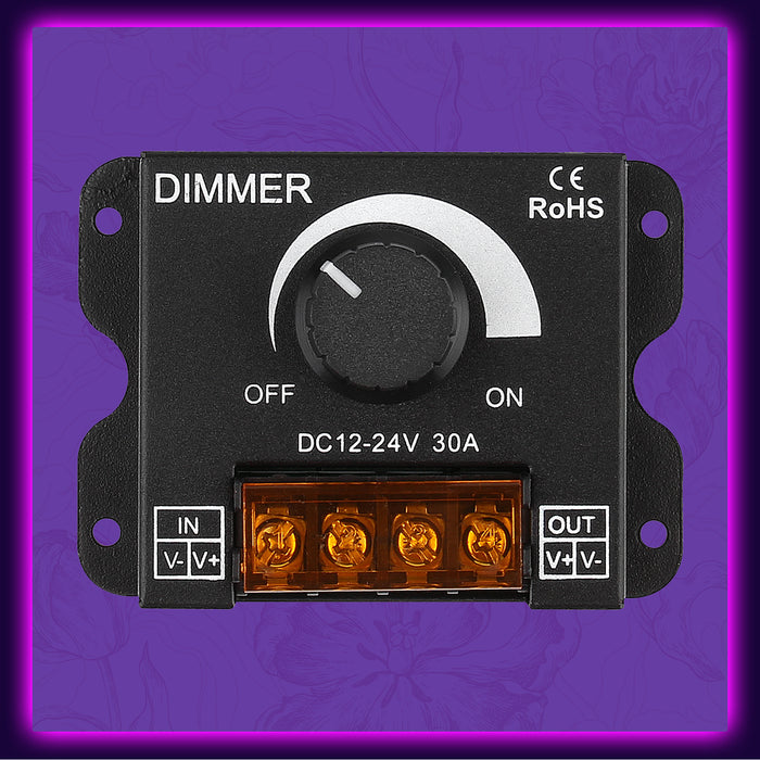 SUPERNIGHT LED Light Strip Dimmer, DC 12V-24V 30A PWM Dimming Controller for Dimmer Knob Adjust Brightness ON/OFF Switch with Aluminum Housing, Single Channel for 5050 3538 Single Color Tape