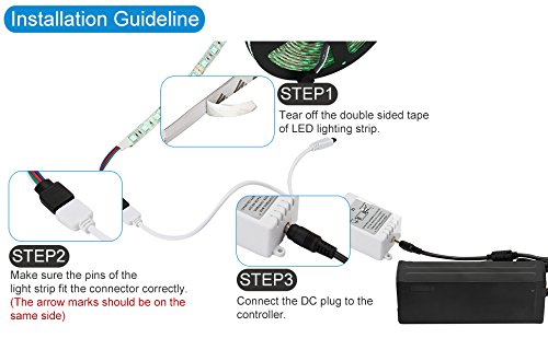 SUPERNIGHT LED Strip Lights, 16.4Ft RGB Color Changing SMD5050 300 LEDs Flexible Light Strip Waterproof Kit with 44 Key Remote Controller and 12V 5A Power Supply