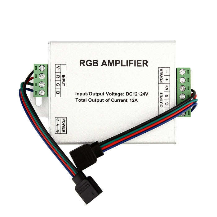 SUPERNIGHT DC 12V to 24V 12A LED Strip Lights 3 Channels RGB Signal Amplifier Repeater for 10m 4 Pin 5050 3528 LED String Lights - 2 Pieces Pack