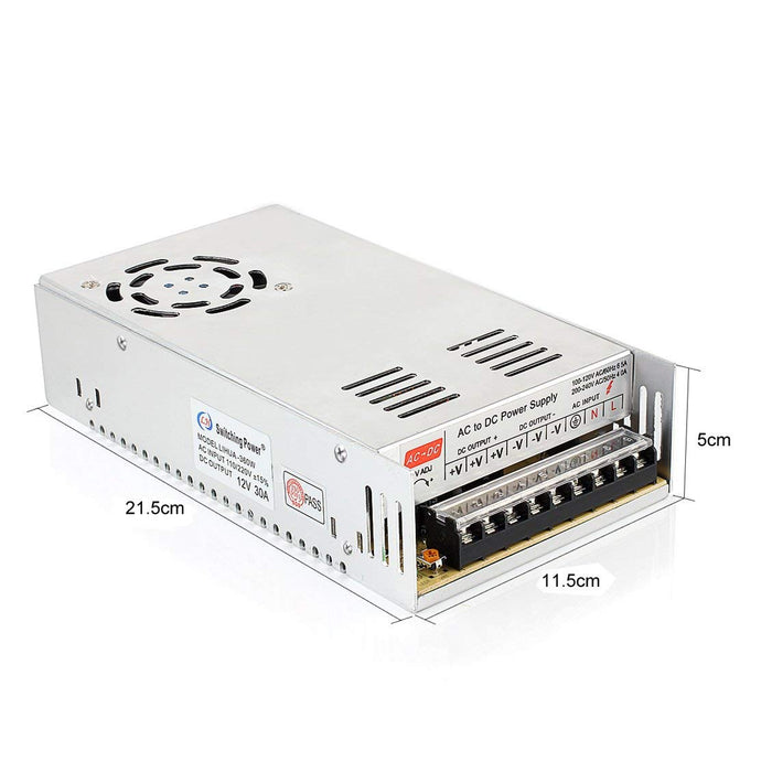 AC 110V/220V to DC 12V 30A 360W Switching Mode Power Supply Regulated Power Supply Transformer Adapter LED Driver for LED Strip, CCTV Camera System, Radio