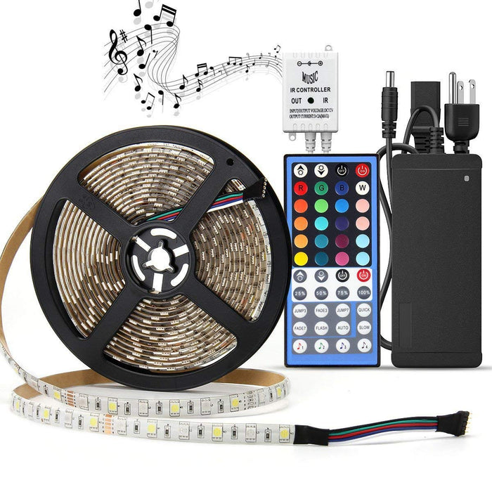 SUPERNIGHT 16.4ft 300leds RGBW (RGB+White) LED Light Strip Kit, Waterproof Color Changing Rope Lights, with 12V Power Adapter and Music Voice Sensor Remote Controller