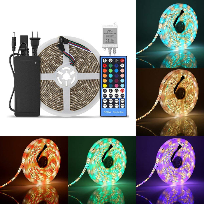 SUPERNIGHT 16.4ft 5050 300Leds RGB+Warm White LED Strip Light, Flexible RGBWW Waterproof LED Strip Lighting Kit With5M RGBWW LED Strip + 40Key RGBWW Remote Controller + 12V 5A Power Supply