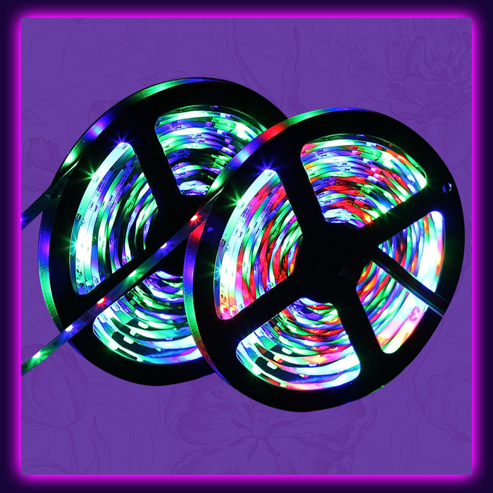 SUPERNIGHT Two 16.4Ft RGB 3528 SMD 300LEDs Strip Lights Waterproof, Total 32.8Ft 600LEDs Flexible Tape Lights