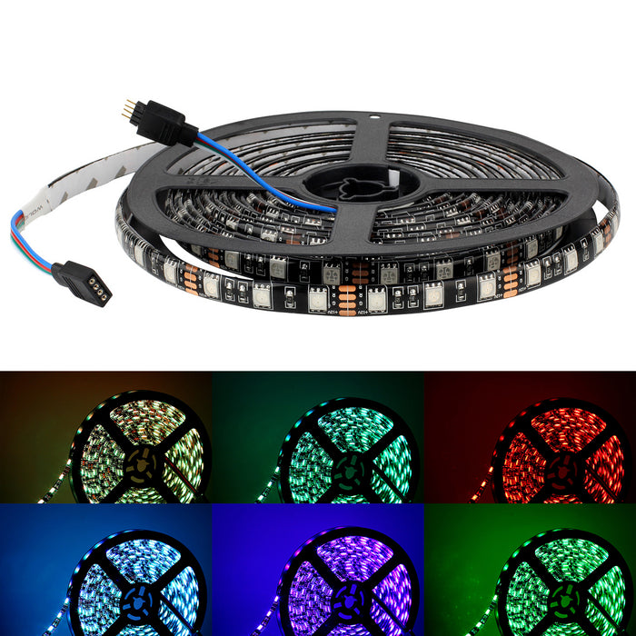 SUPERNIGHT 16.4ft 5050 RGB LED Strip Light Waterproof Black PCB 300 LED Color Changing Ribbon Lights