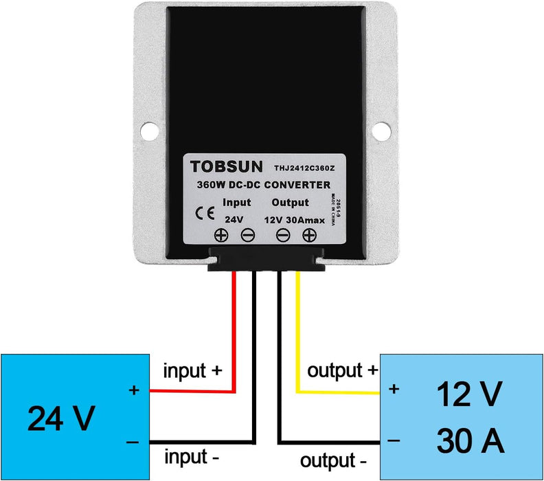 DC 24V to 12V 30A 360W Waterproof Buck Converter Voltage Reducer Regulator Power Converter Transformer for Golf Cart Club Car