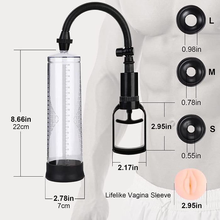 LIVE4COOL Vacuum Penis Pump to Enlarge Penis and Improve Erection with 4 Sleeves Manual Penis Enlarger Massage Care