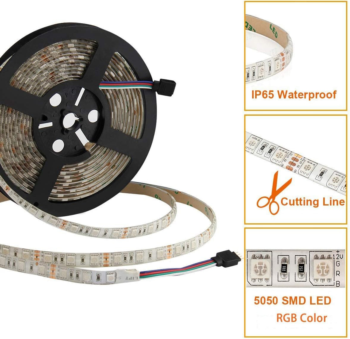 Waterproof RGB LED Strip Light 5050 SMD 16.4FT Ribbon Light ح ...