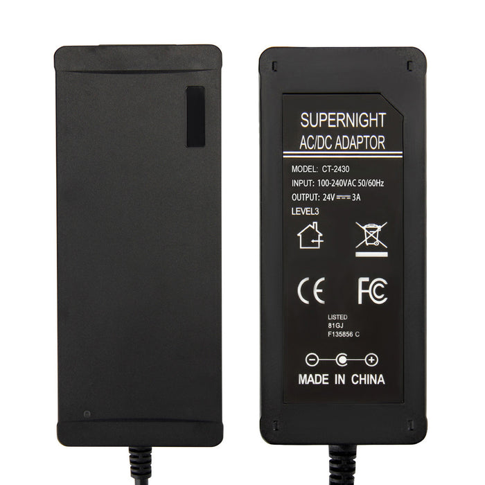 Super Night AC 100-240V to DC 24V 3A Black Color Switching Power Supply Converter Adapter for LED Rope Light Strip Lights (5.5x2.1mm DC Output Jack)