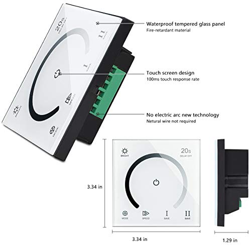 SUPERNIGHT LED Light Strip Dimmer, DC 12V-24V 30A PWM Dimming Controller for Dimmer Knob Adjust Brightness ON/OFF Switch with Aluminum Housing (Touch Dimmer)