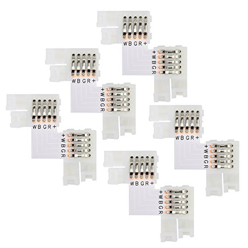SUPERNIGHT 5 Pieces Pack L Shape RGBW LED Strip Light 5 Pin Connector for 10 mm Wide 5050 and 3528 LED Indoor String Lights Extending Connection