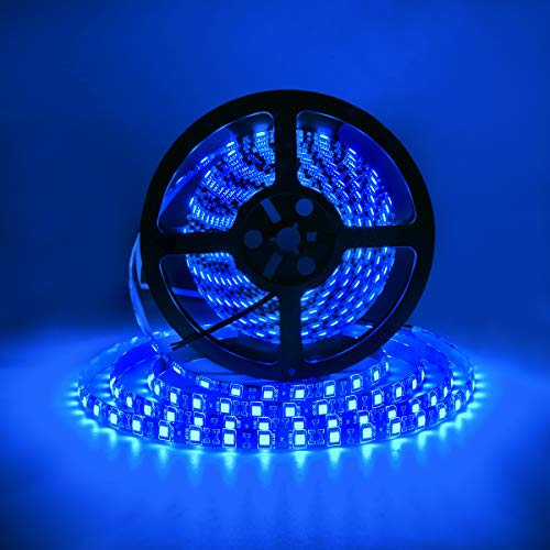 SUPERNIGHT Blue LED Strip Lights Waterproof, 16.4ft 300leds SMD 5050 Flexible Rope Lighting Tape for TV Backlighting, Room, Mother's Day, Christmas (Black PCB )
