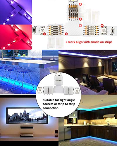 SUPERNIGHT LED Connector Kit for 10mm Wide RGBW Strip Lights 5Pin, Include 9.8FT Extension Cable, T Shape Connectors, 2 Port Splitter, Gapless Connectors, Strip to Power Jumper, Strip to Strip Jumper