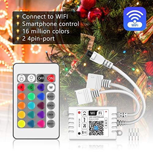 SUPERNIGHT Smart WiFi LED Controller, Dual Output 24 Keys Remote for RGB LED Strip Lights, Voice control through Amazon Alexa Google Home and Work with IFTTT, iOS/Android Compatible