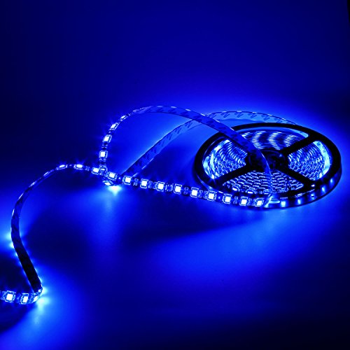 SUPERNIGHT Blue LED Strip Lights Waterproof, 16.4ft 300leds SMD 5050 Flexible Rope Lighting Tape for TV Backlighting, Room, Mother's Day, Christmas (Black PCB )