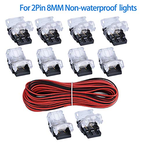 SUPERNIGHT 10 Pack 2 Pin LED Connector for Non-Waterproof 8mm 3528 2835 Single Color LED Strip Lights, Strip to Wire Quick Connection Without Stripping Wire