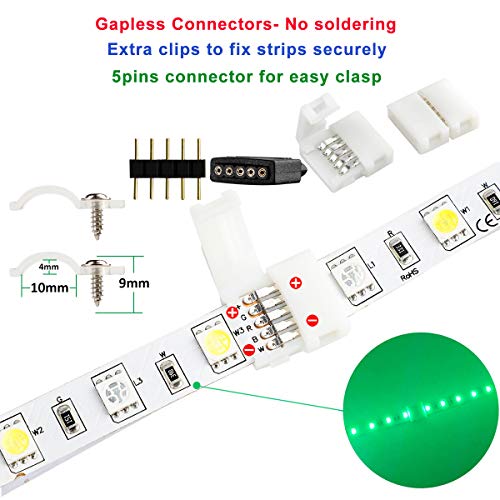 SUPERNIGHT LED Connector Kit for 10mm Wide RGBW Strip Lights 5Pin, Include 9.8FT Extension Cable, T Shape Connectors, 2 Port Splitter, Gapless Connectors, Strip to Power Jumper, Strip to Strip Jumper