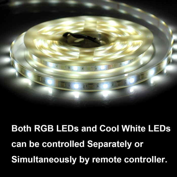 SUPERNIGHT RGBW LED Strip - RGB + Cool White Waterproof IP67 with Silicone Cover Tube Protection, 16.4ft 5050 300leds Flexible Rope TV Lighting with 40Key IR Remote Controller and 12V Power Adapter