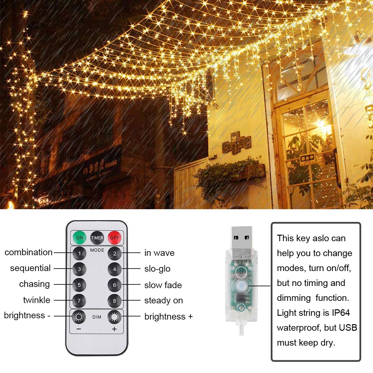 SUPERNIGHT LED Curtain Lights, Newest Window Curtain Twinkle Lights Warm White for Bedroom, Wedding, Parties, Christmas and Decorations (9.8 x 9.8 ft, 300LEDs, 8 Modes)