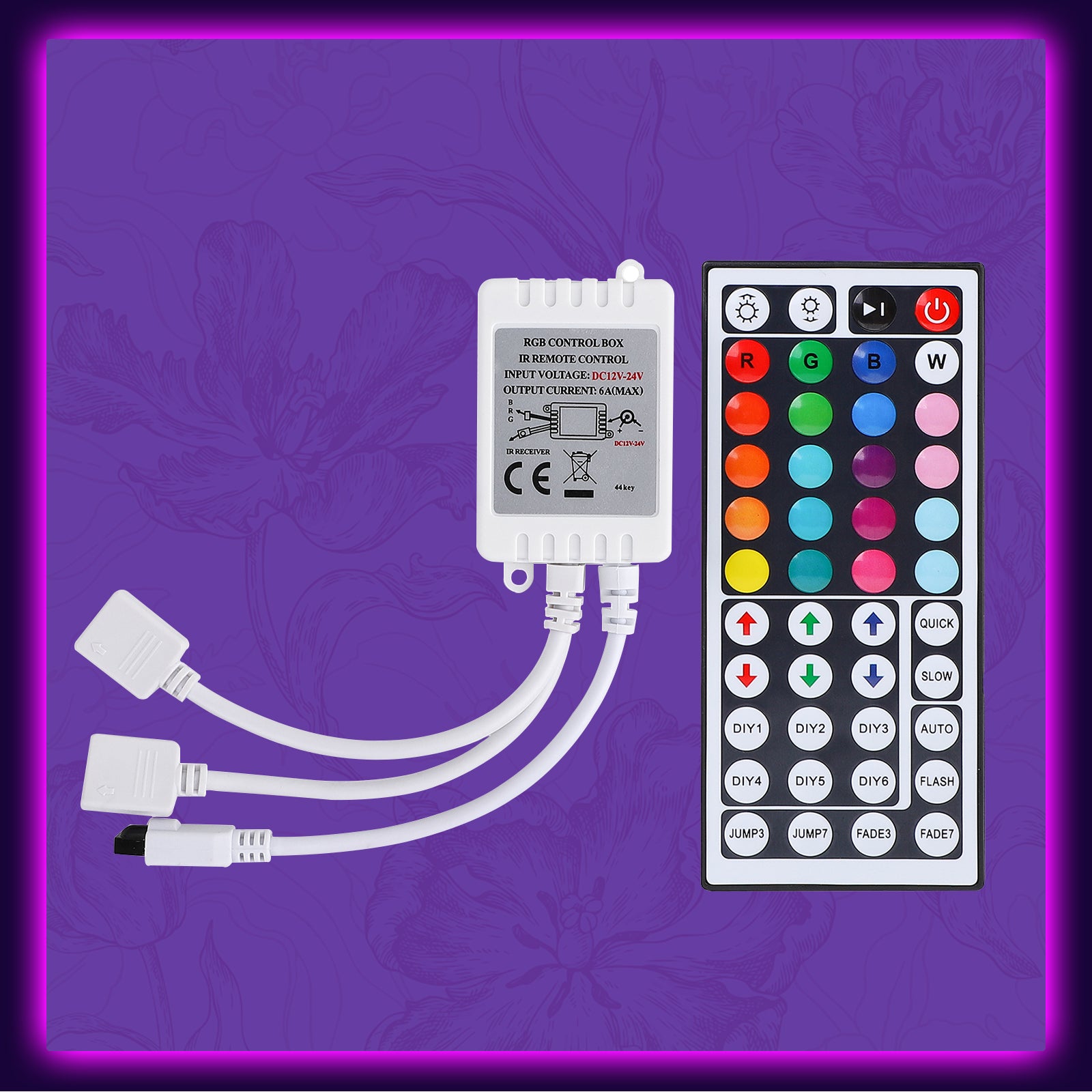 2 Ports RGB LED Strip 24 Key IR Remote Controller + 12V 3A Power