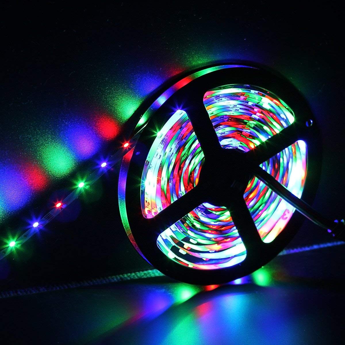 SUPERNIGHT 32.8Ft RGB 3528 SMD 600LEDs Strip Light Kit Non-waterproof, with 12V 5A Power Supply and 44 Key Remote Controller