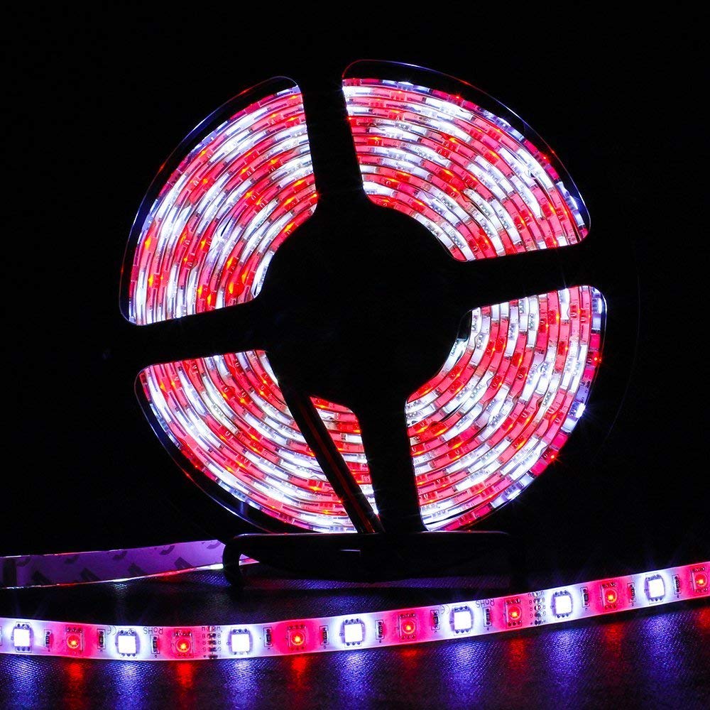 SUPERNIGHT 16.4ft 300leds RGBW (RGB+White) LED Light Strip Kit, Waterproof Color Changing Rope Lights, with 12V Power Adapter and Music Voice Sensor Remote Controller