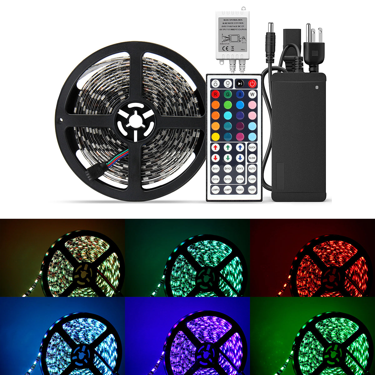 SUPERNIGHT Waterproof 5050 LED Strip Light - Black PCB 16.4ft 300leds Rope Lights with Remote Controller and 12V Power Adapter, Festival Lighting for Bedroom,Kitchen,Boat,TV,Indoor Decoration