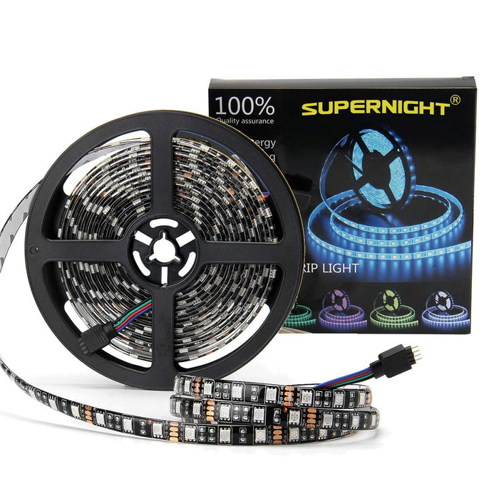 SUPERNIGHT 16.4ft 5050 RGB LED Strip Light Waterproof Black PCB 300 LED Color Changing Ribbon Lights